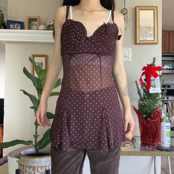 Y2K Rampage Brown Polka Dot Bustier Top - Picture 8 of 8